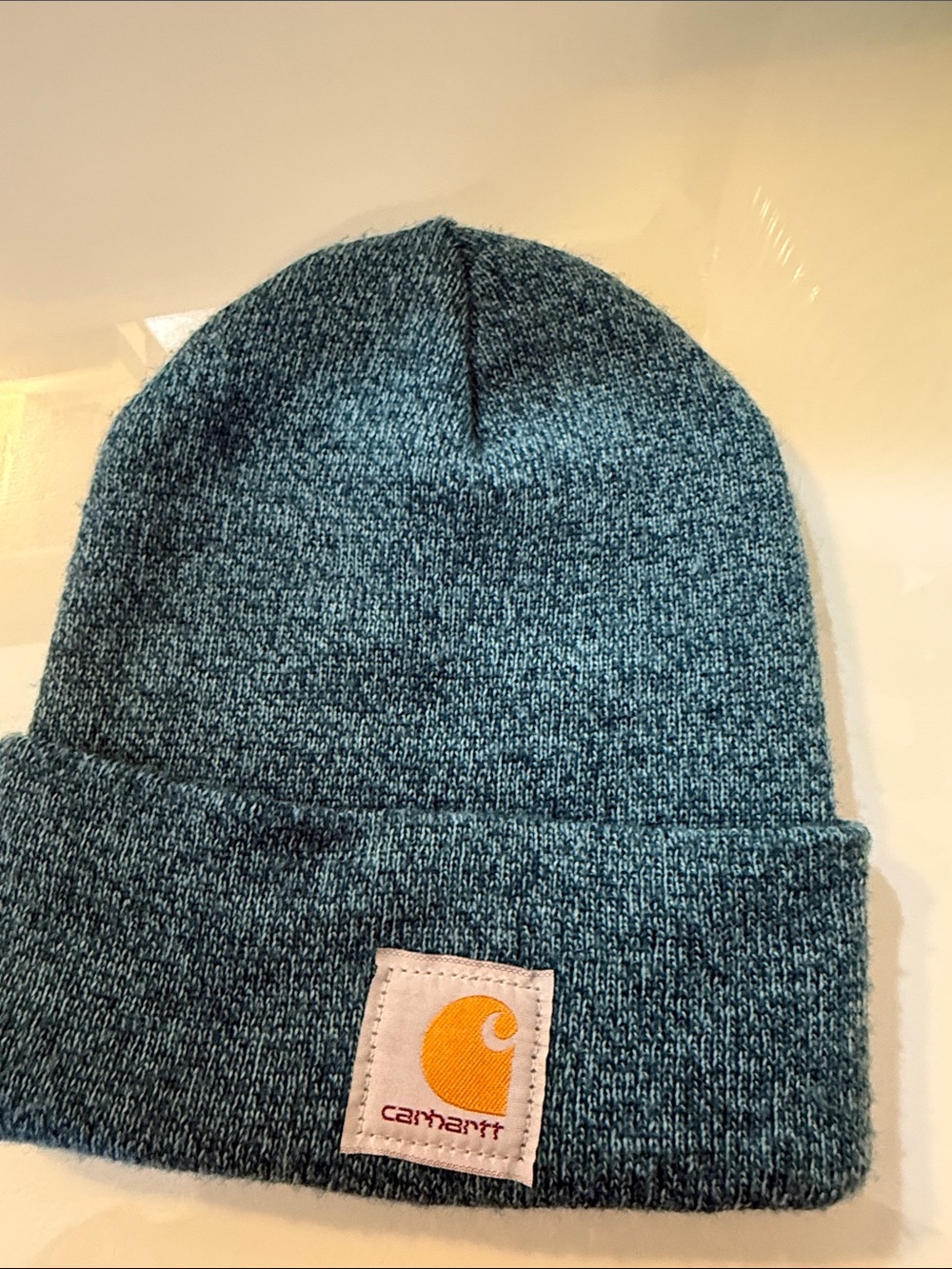 Carhartt Teal-Blue Rib Knit Beanie with Logo Patch
